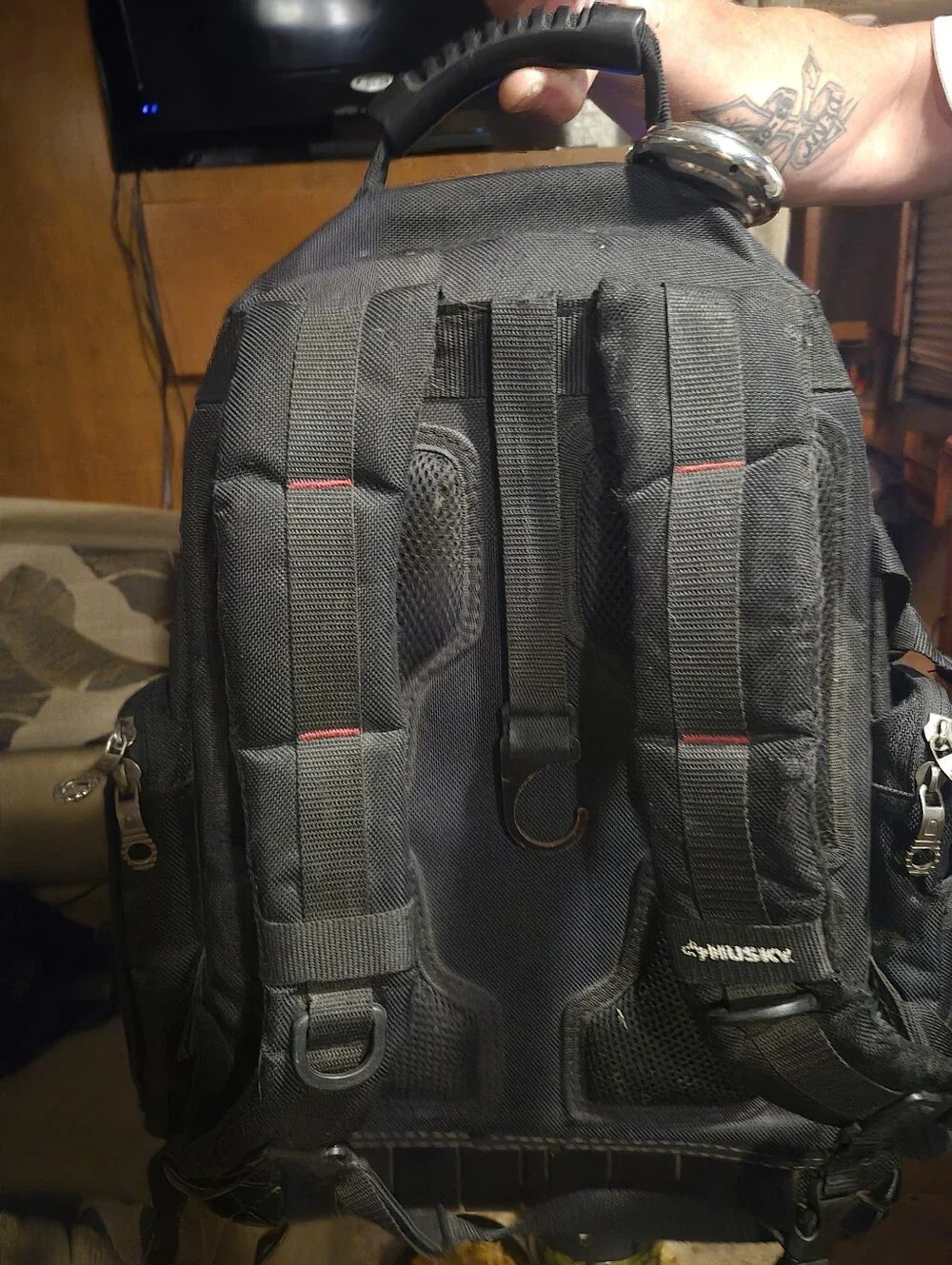 Men's Black HUSKY Tool Backpack with Red Accents
